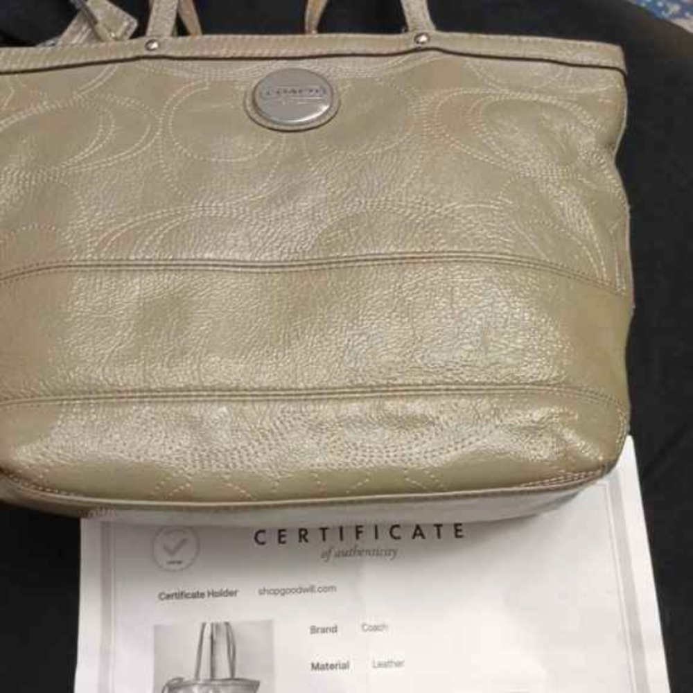 Coach Khaki Leather Tote Bag